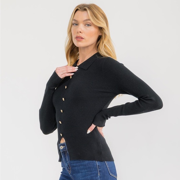 Tops - T579. Black Ribbed Long sleeve top